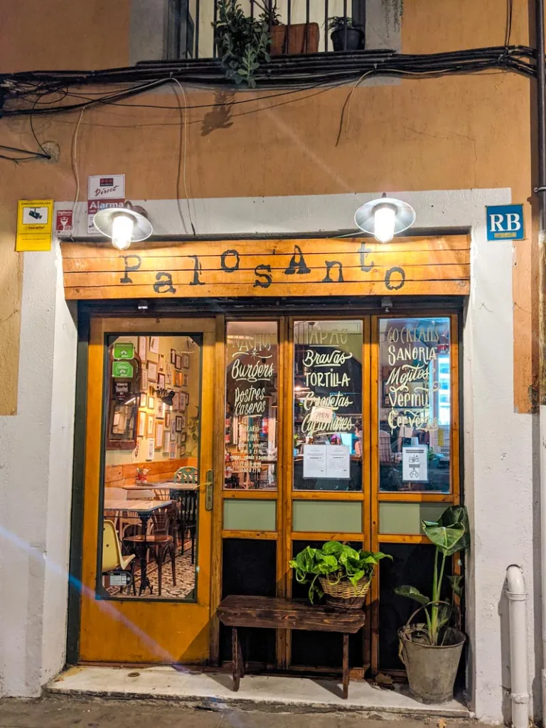 facade of palosanto restaurant in el raval in barcelona