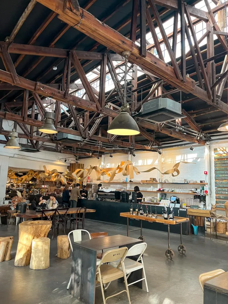 spacious warehouse-style grandpa factory coffee shop in seoul