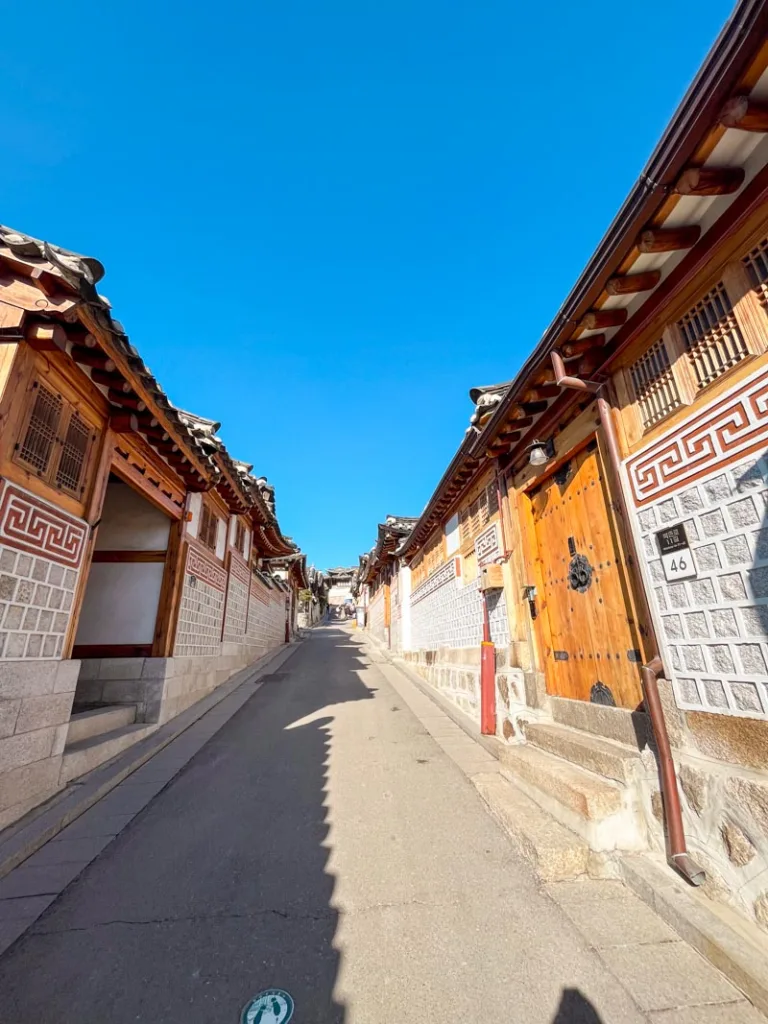 street lined with traditional hanoks in the bukchon hanok village in seoul