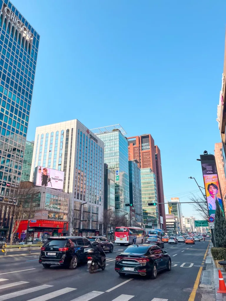 busy streets lined with skyscrapers in gangnam neighborhood in seoul
