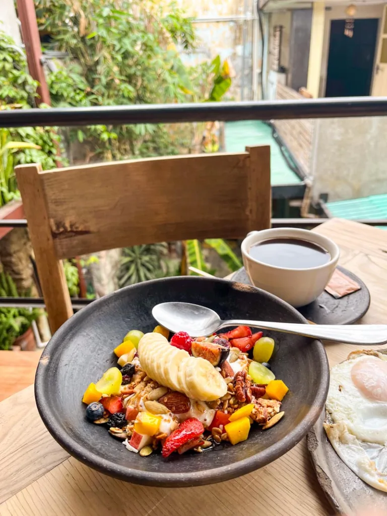 Yogurt and fruit bowl at boulenc in Oaxaca City