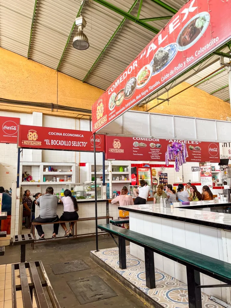 street food stalls at mercado benito juarez in oaxaca city