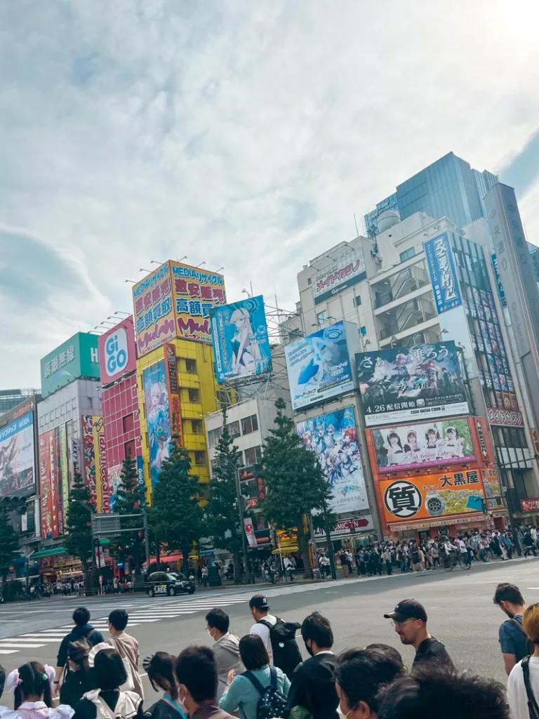 buildings with massive manga art on display in the front at akihabara, tokyo