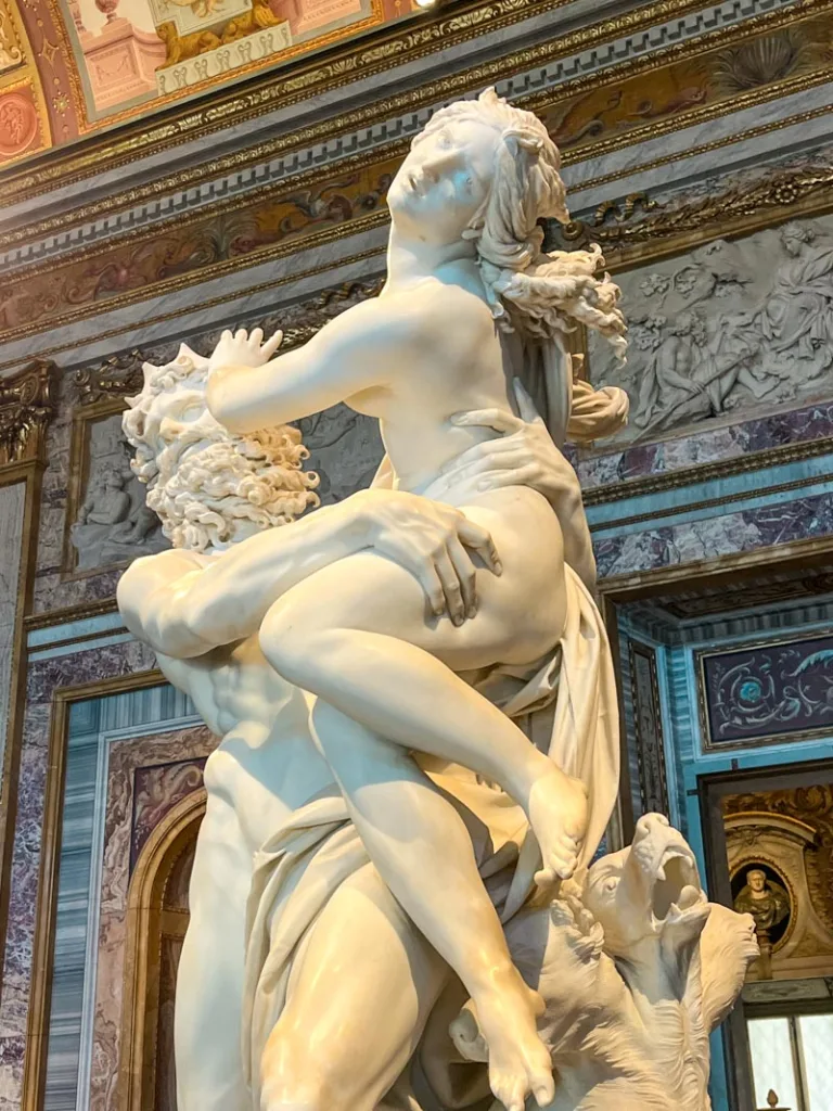 close up at Gian Lorenzo Bernini famous sculpture of proserphina in the galleria borghese