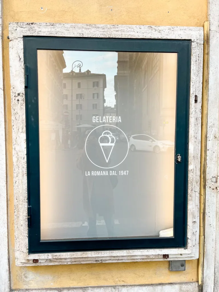framed sign of gelateria la romana