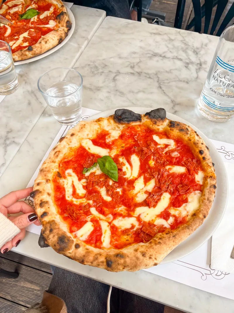 a big margherita pizza at l'antica pizzeria di trevi in rome