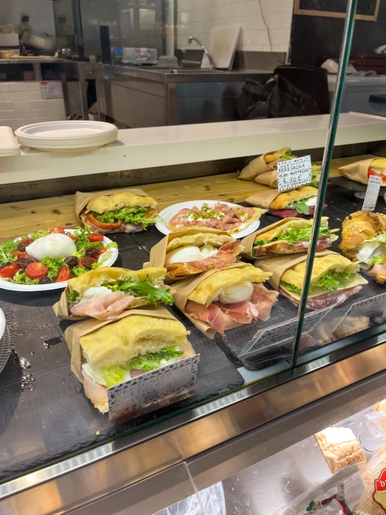 various panini on display at the mercato centrale in rome