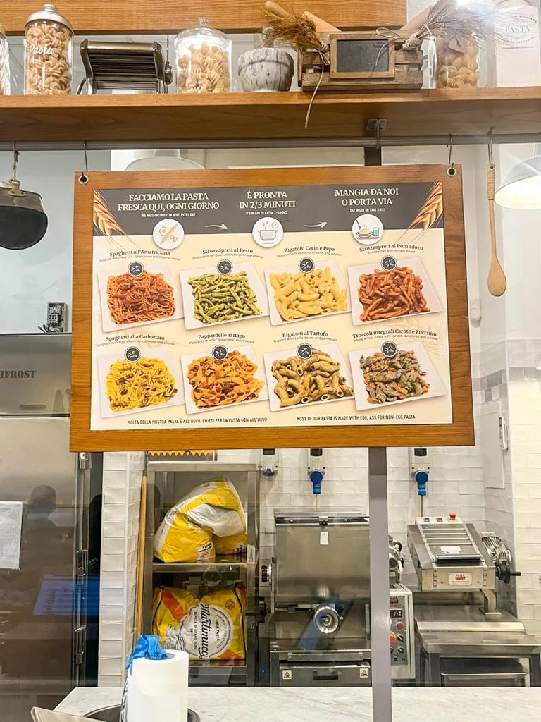 visual menu displaying different types of pasta dishes at Pastasciutta in rome