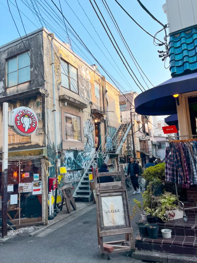 graffiti-covered, grunge streets of shimokitazawa in tokyo