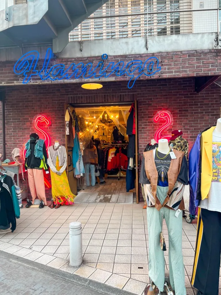 dressed-up mannequins outside a thrift shop in takeshita street, tokyo