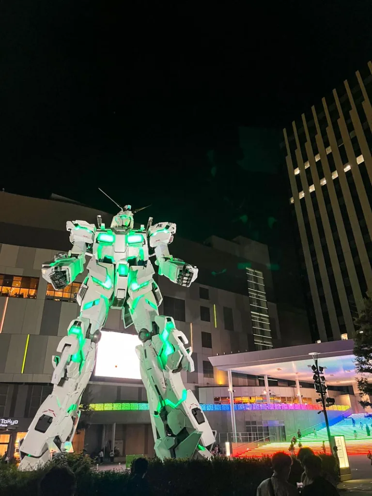 lit-up full size statue of gundam in daiba, tokyo