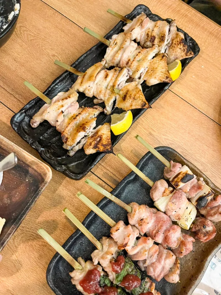 meat skewers at an izakaya in tokyo