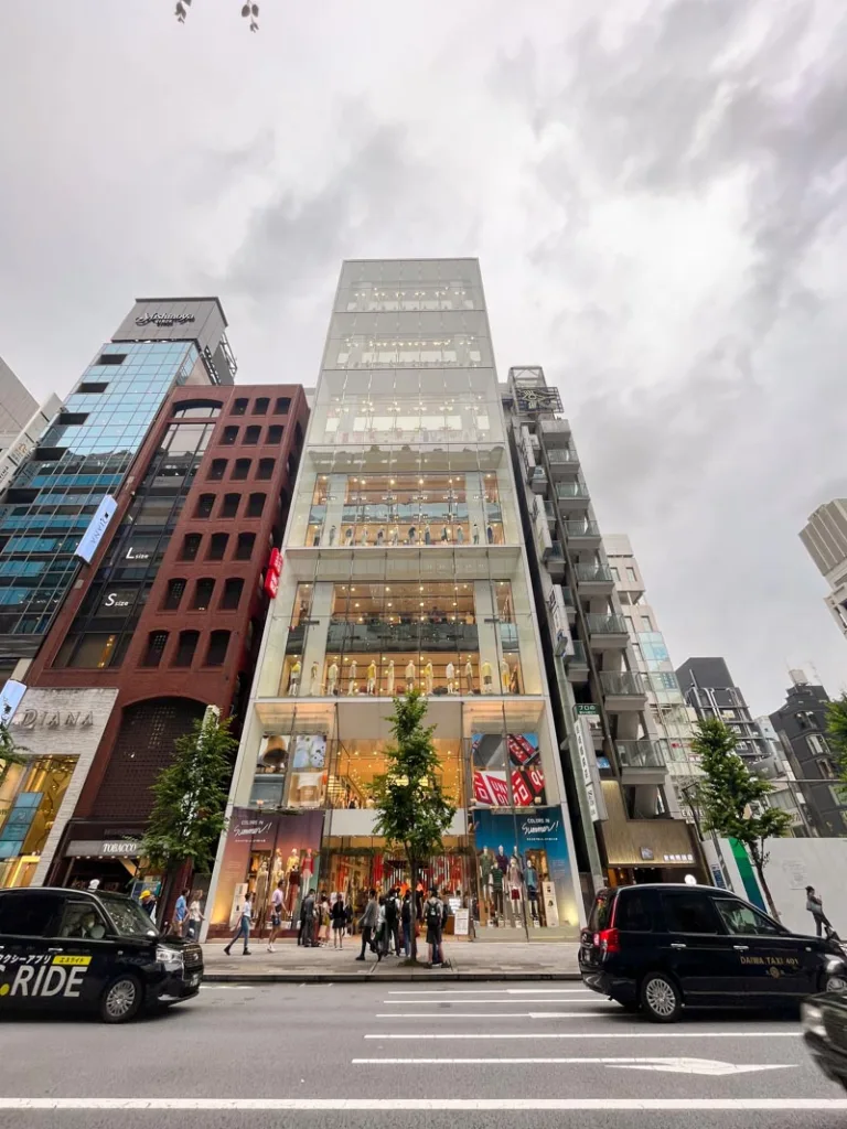 eleven-story tall uniqlo shop in ginza, tokyo