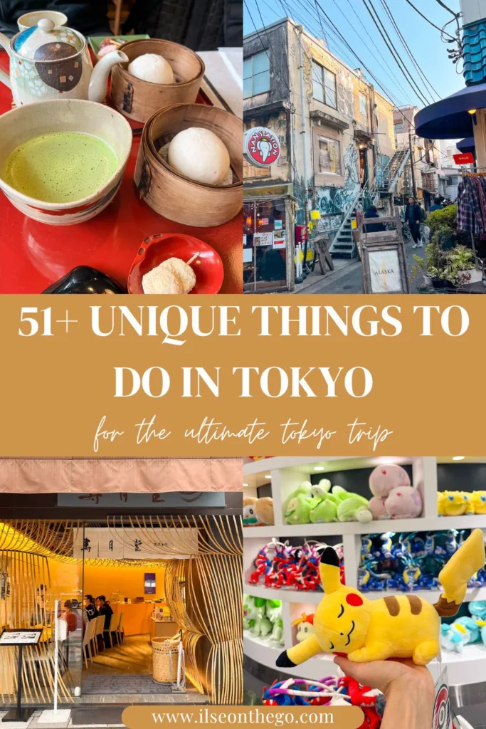 pinterest pin with a picture collage of unique things to do in tokyo