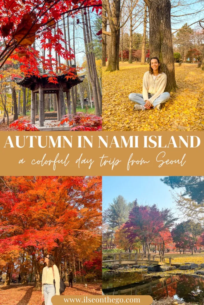 pinterest pin with a collage of pictures of autumn in nami island