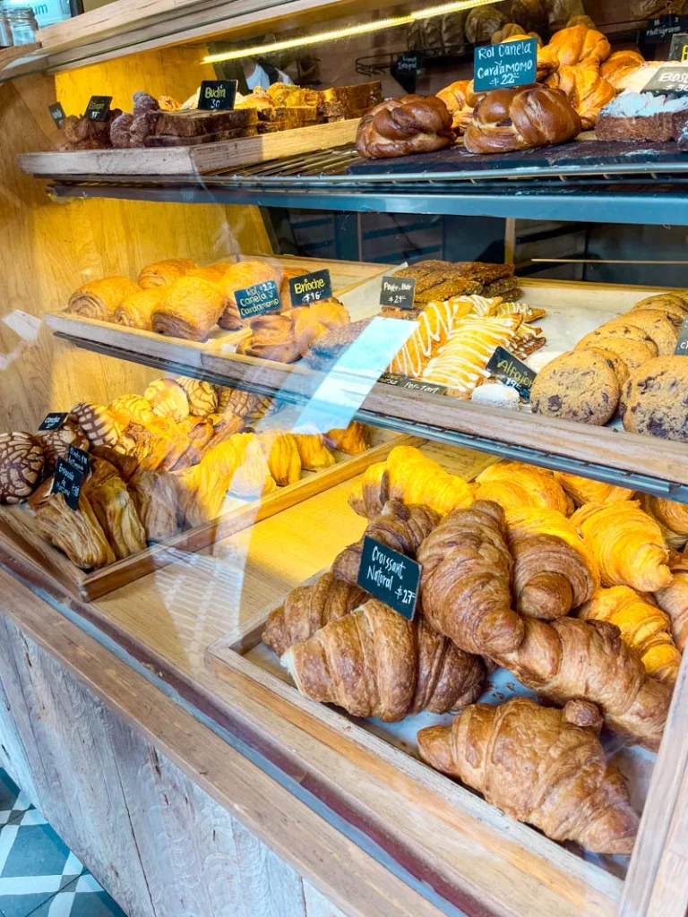 croissants and cookies on display at oaxaca en una taza cafe in oaxaca city
