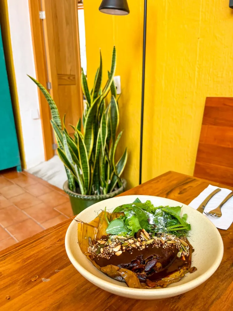 tamal con mole at zandunga sabor istmeño restaurant in oaxaca city