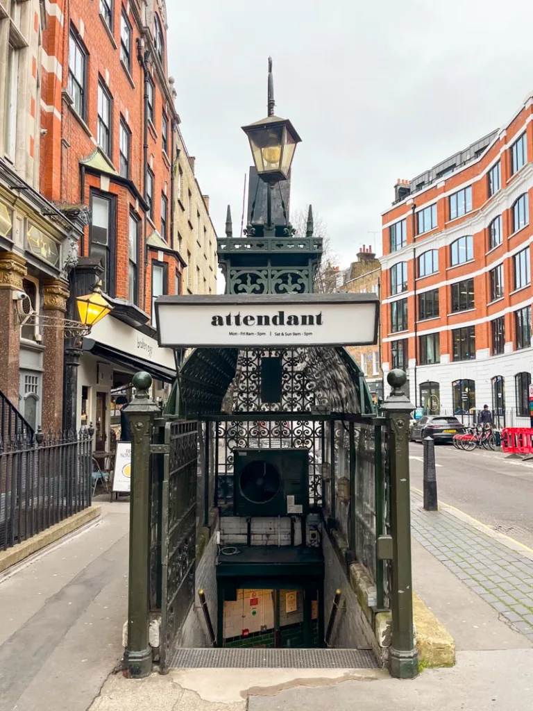 entrance to the underground attendant coffee shop in fitzrovia, london