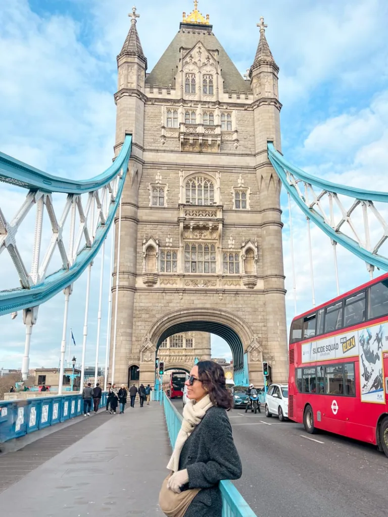 woman standing on london tower bridge