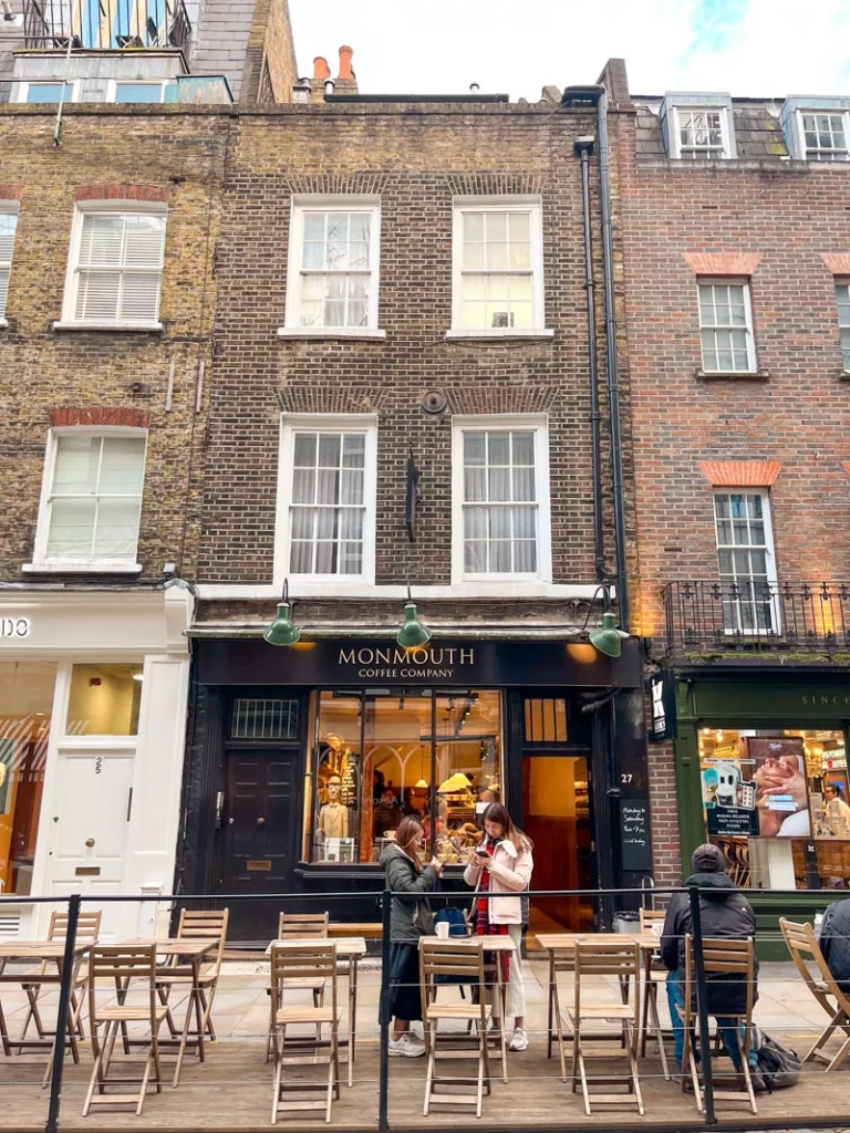 black facade of monmouth coffee shop in central london