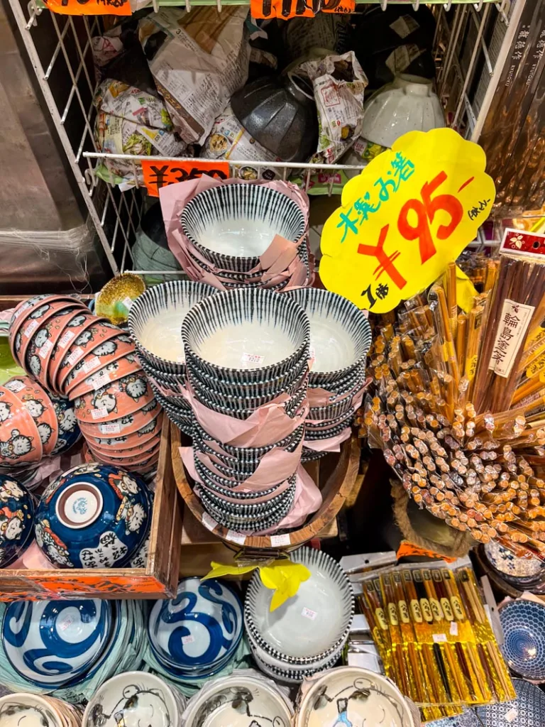 ceramic bowls pile on top of each other at Sennichimae Shopping Street in osaka