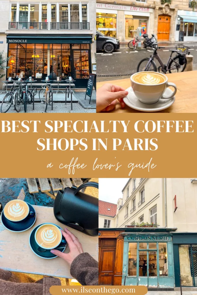 pinterest pin with a picture collage of the best coffee shops in paris