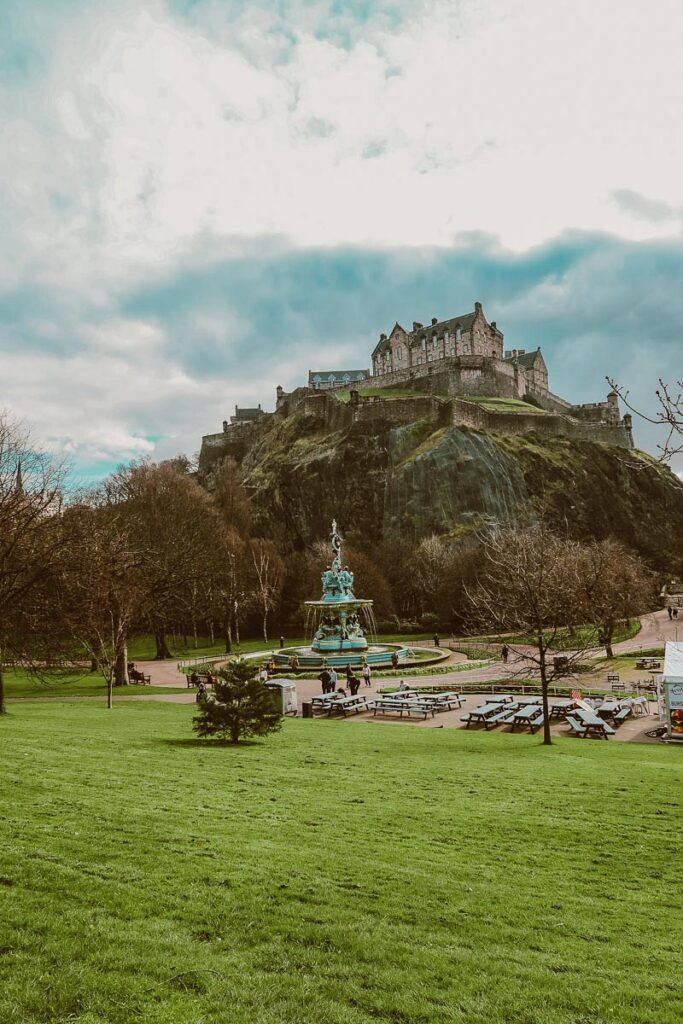 Princes Street Gardens with the view of Edinburgh Castle in the back