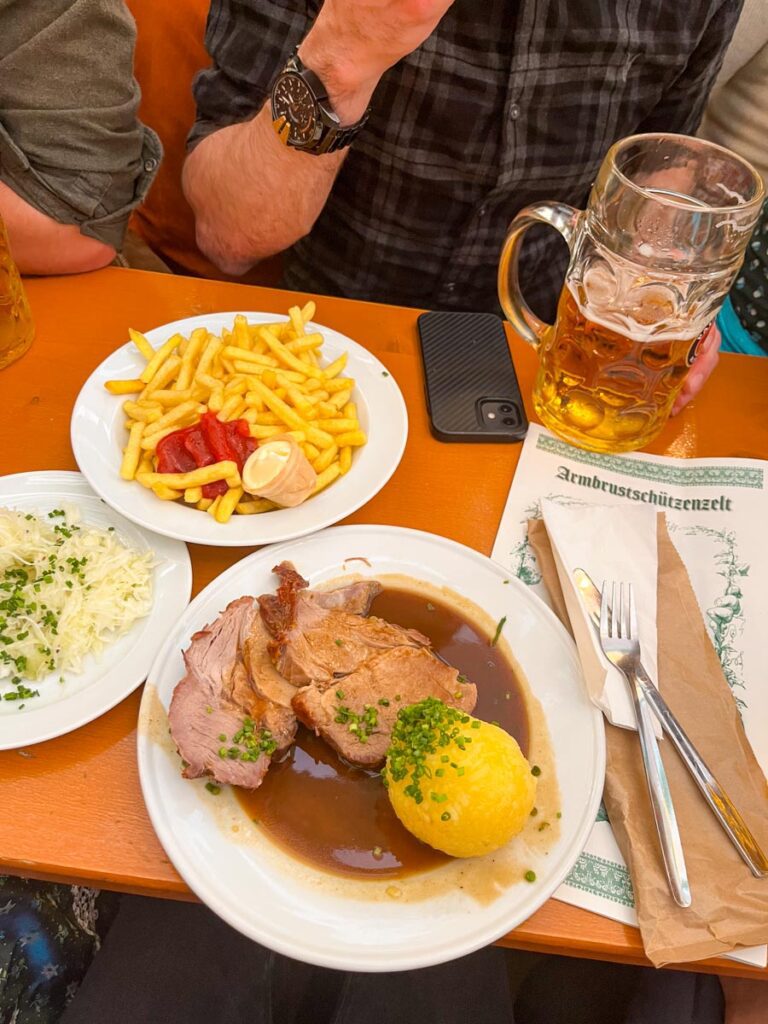 German food and beer at Oktoberfest in Munich