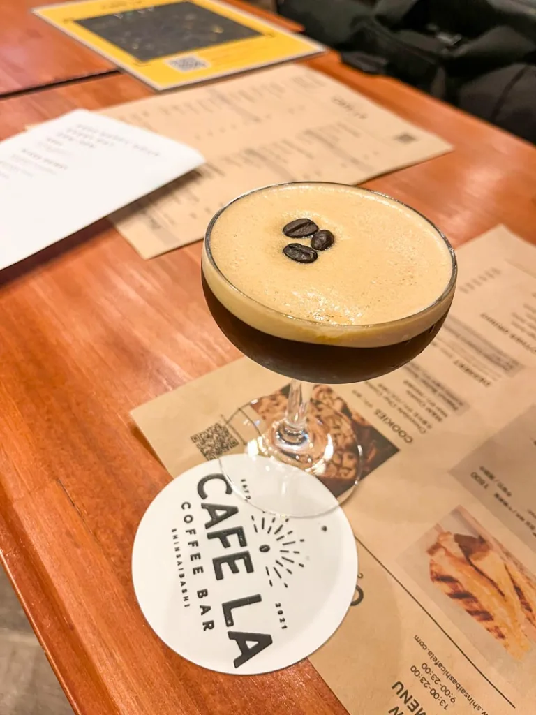 Espresso martini on a table at Cafe LA in Osaka