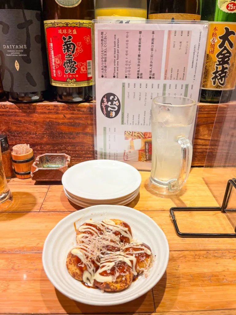 A bowl of takoyaki at Hiyoko Takoyaki in Osaka