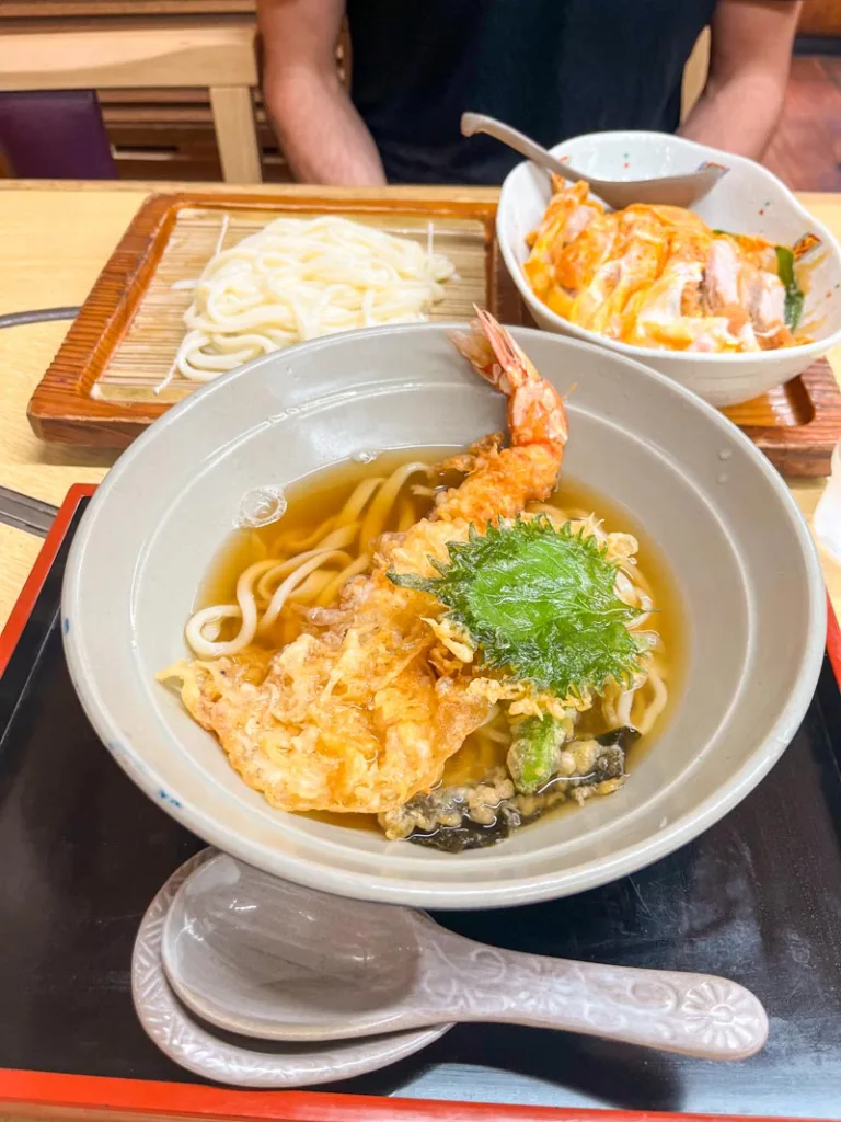 An udon noodle bowl at Kawafuku honten, one of the best cheap eats in osaka