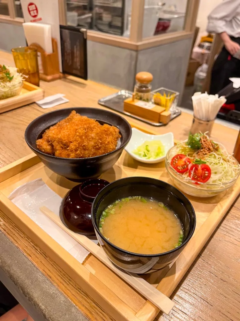 katsudon set meal at Niigata Katsudon Tarekatsu Shinsaibashi, one of the best cheap eats in Osaka