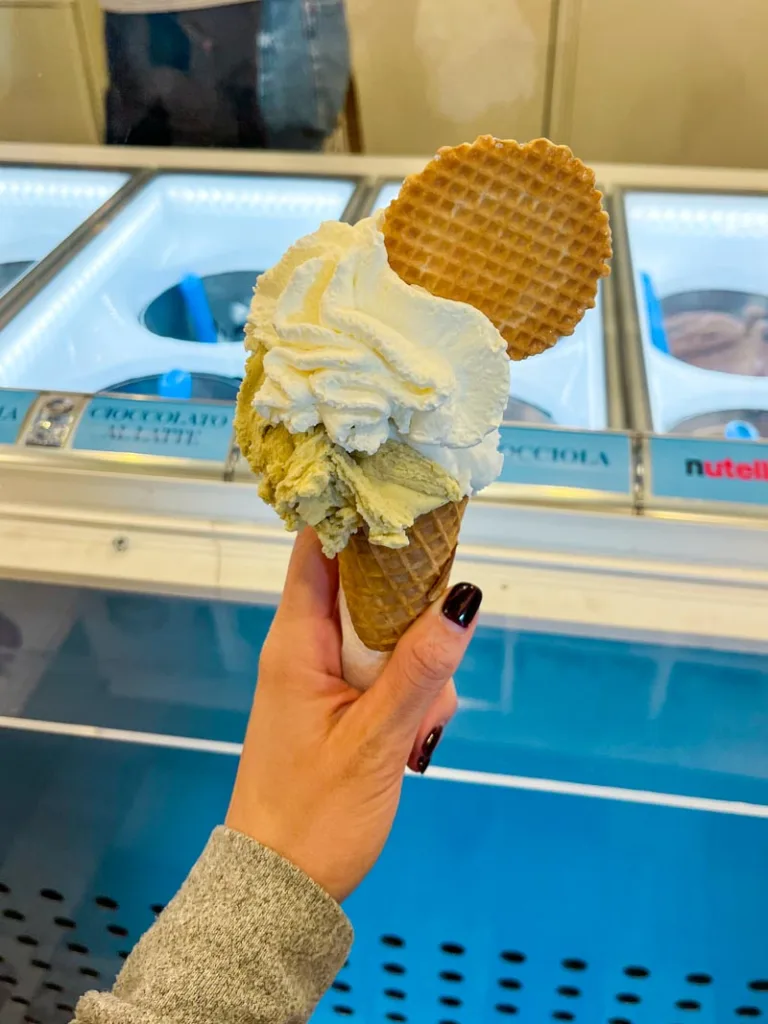 Hand holding a Gelato cone in Trastevere, Rome