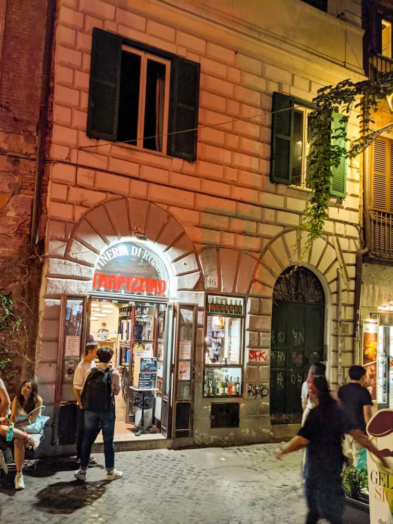 Facade of Trapizzino restaurant in Trastevere