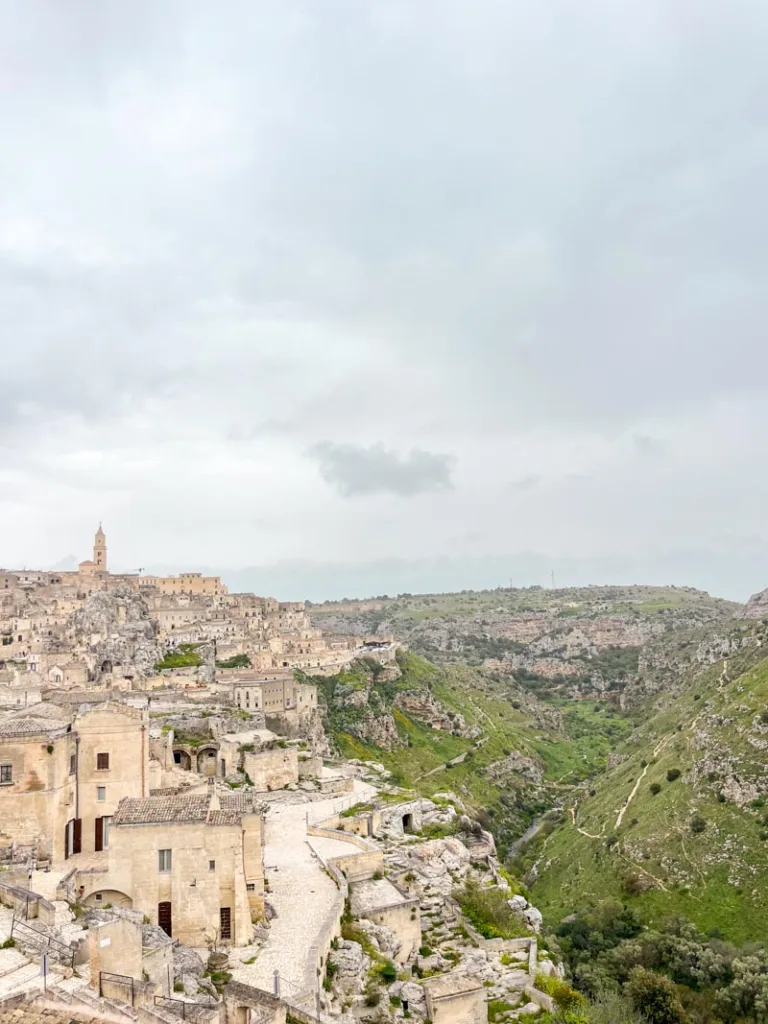 Overview of the city and the gorge in Matera, Italy