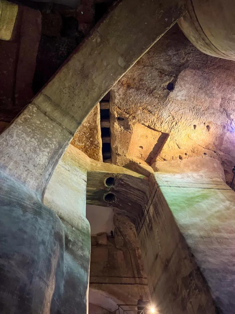 Inside view of Palombaro Lungo, an underground cistern in Matera, Italy