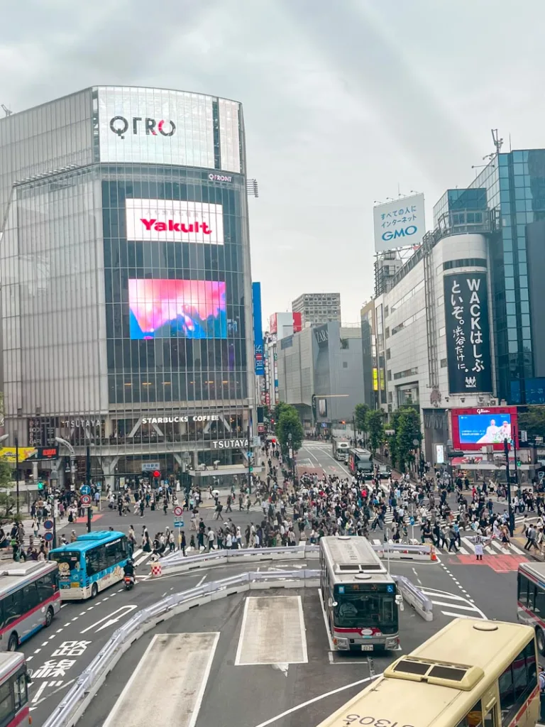 Panoramic view of Shibuya Crossing in Tokyo
