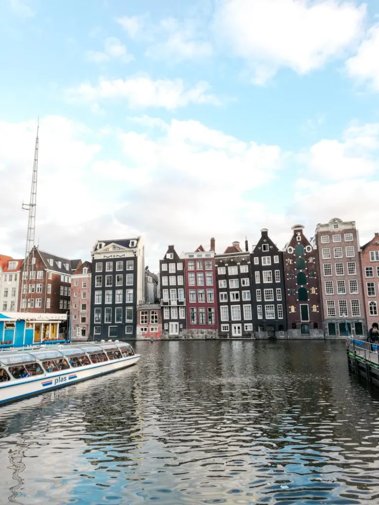 View of the dancing houses in amsterdam