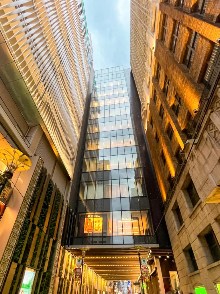 Modern and sleek looking shopping center in Shinsaibashi