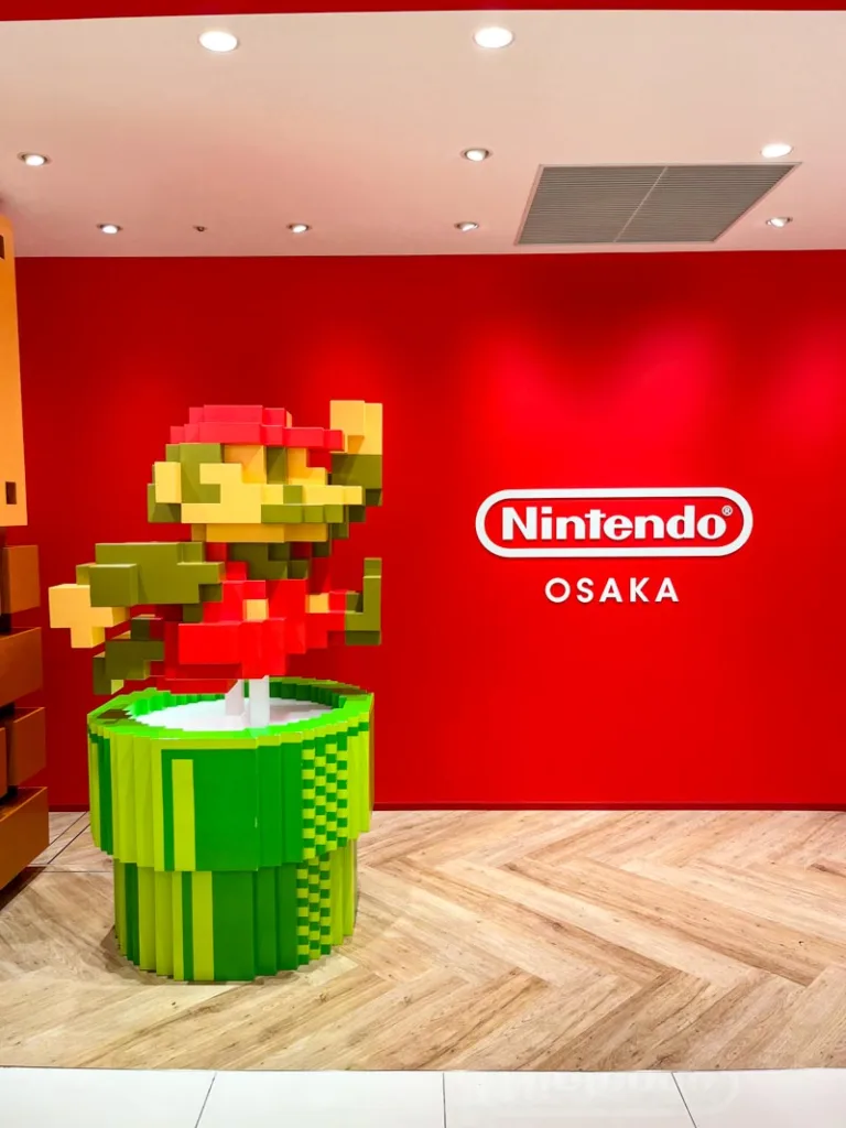 The entrance of Nintendo Osaka with a Super mario made out of lego