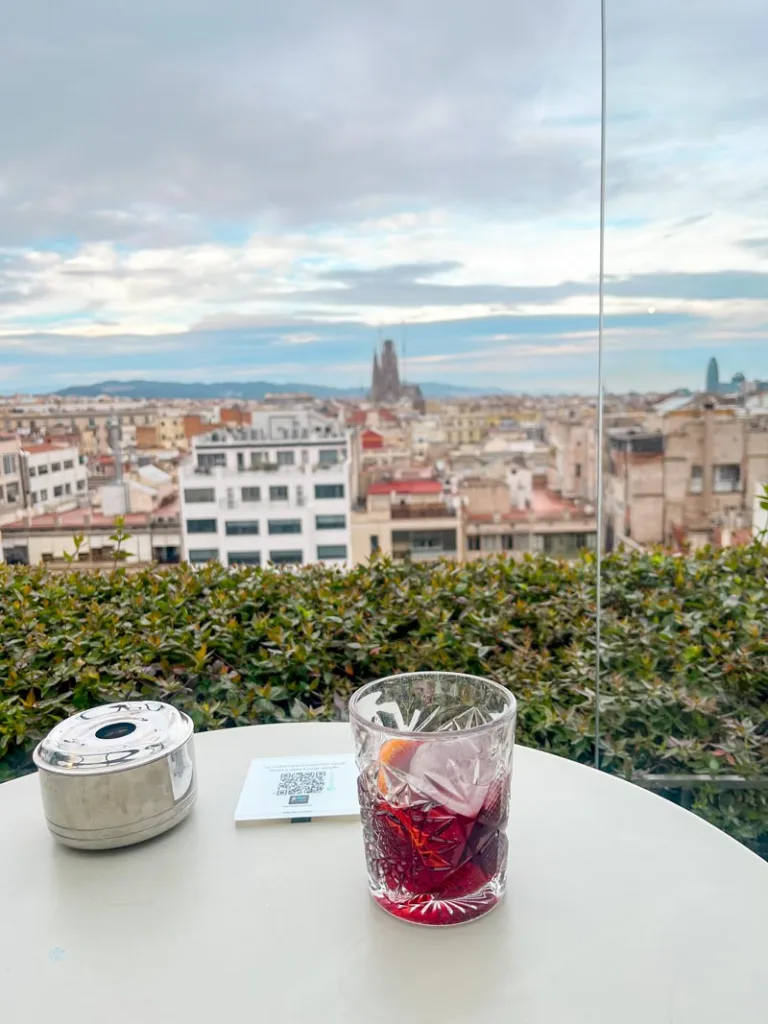 negroni on a table at 83.3 terrace, a rooftop bar in barcelona