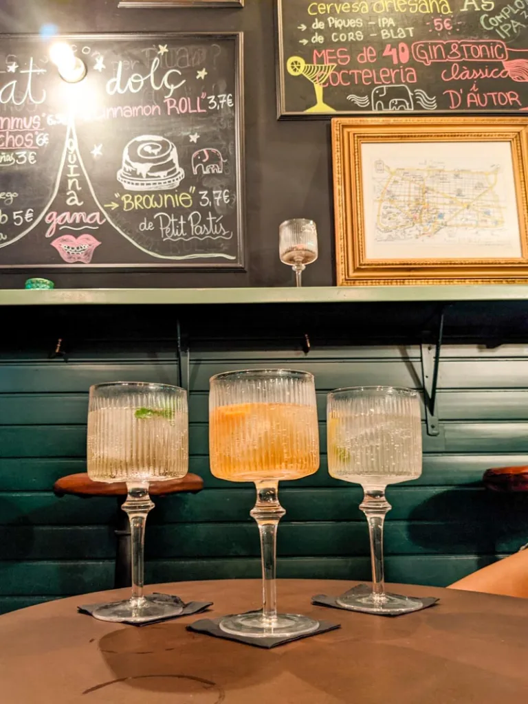 three big gin and tonics at elephanta gin bar in barcelona