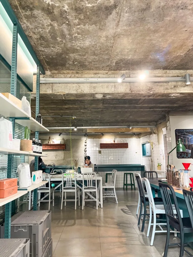 industrial interior of a coffee shop in hongdae, seoul
