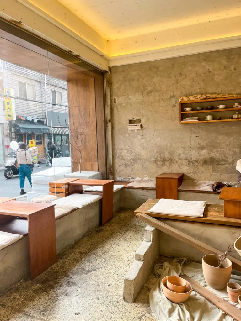 minimalist interior inside a brutalist style coffee shop in seongsudong in seoul
