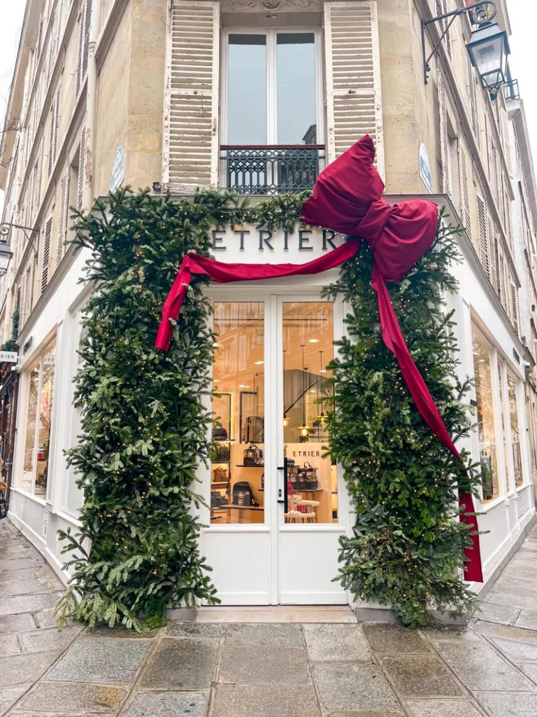 christmas decorations on a Paris shop
