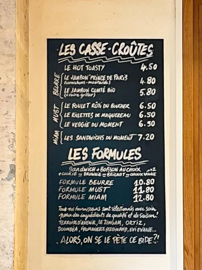 formula menu at mamiche bakery in paris