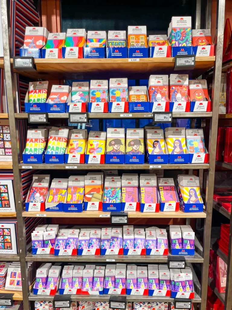 french chocolates display at galerie lafayette in paris