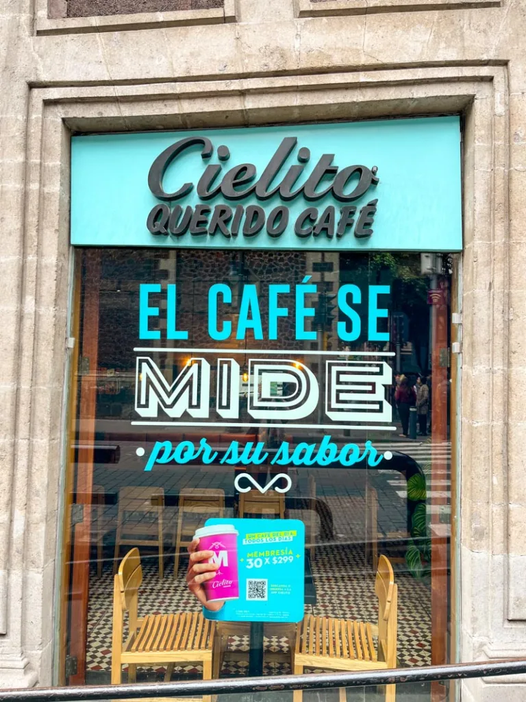 bright blue sign of cielito querido cafe in mexico city