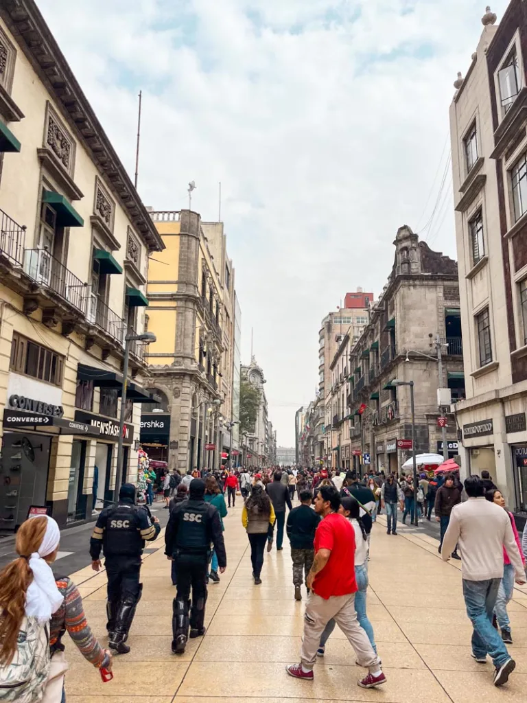busy pedestrian streets in the historic center of mexico city