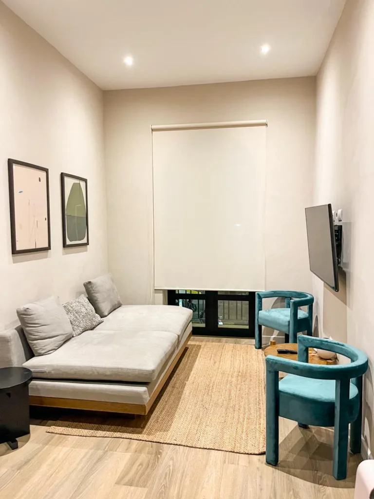 minimalistic and simple living room of an apartment in la roma in mexico city